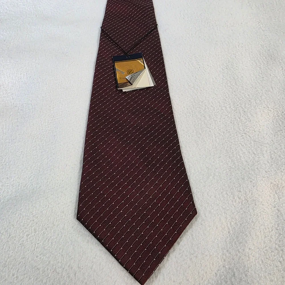 Ermenegildo Zegna Mens Burgundy Pin Dot Stripe Silk Tie Handmade Italy NWT